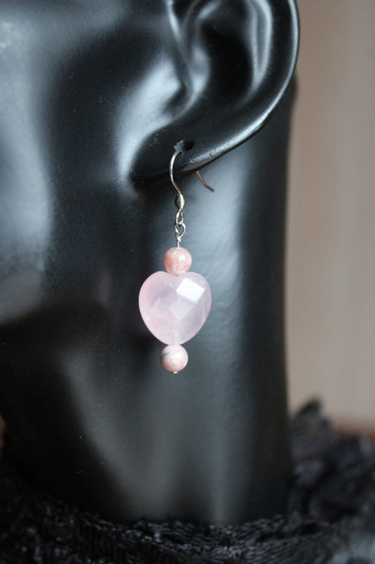 Boucles d'oreilles en quartz rose rhodochrosite