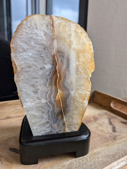 Lampe en agate avec câble et ampoule - Aurore Lune 