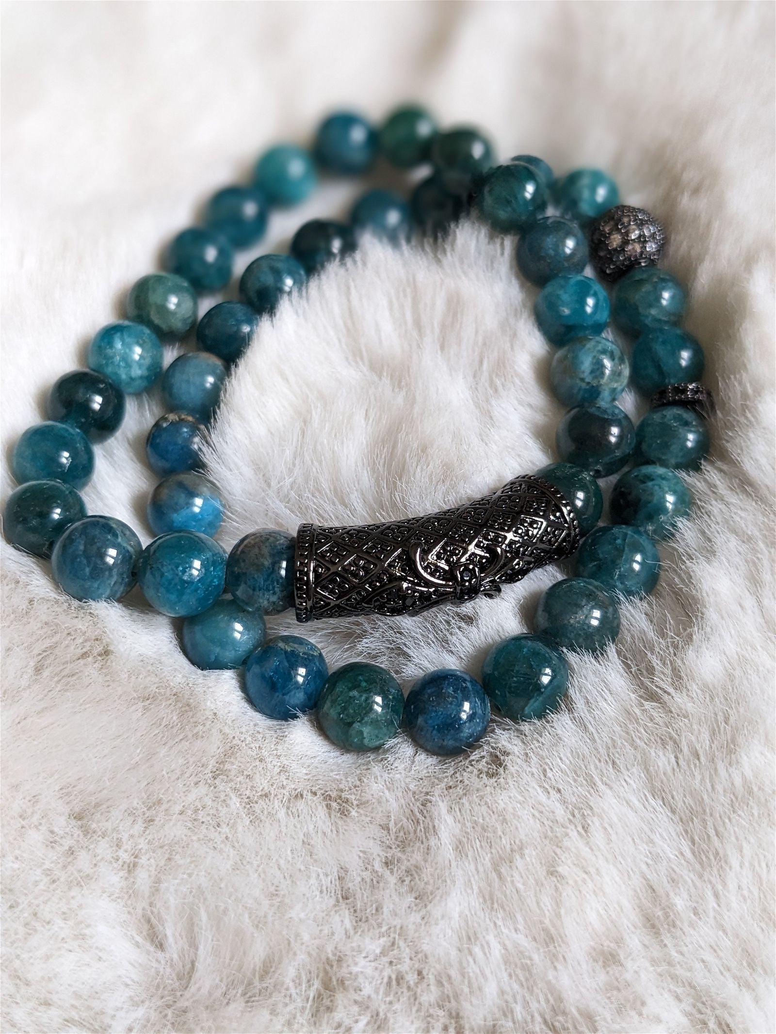 Lot de 2 bracelets élastique en apatite bleue teintée - Aurore Lune 