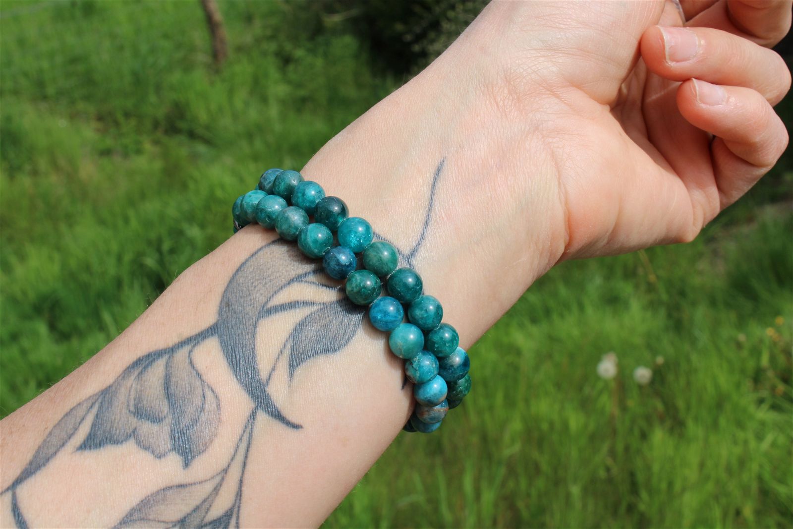 Lot de 2 bracelets élastique en apatite bleue teintée - Aurore Lune 