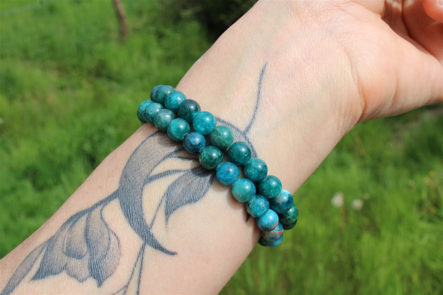 Lot de 2 bracelets élastique en apatite bleue teintée - Aurore Lune 