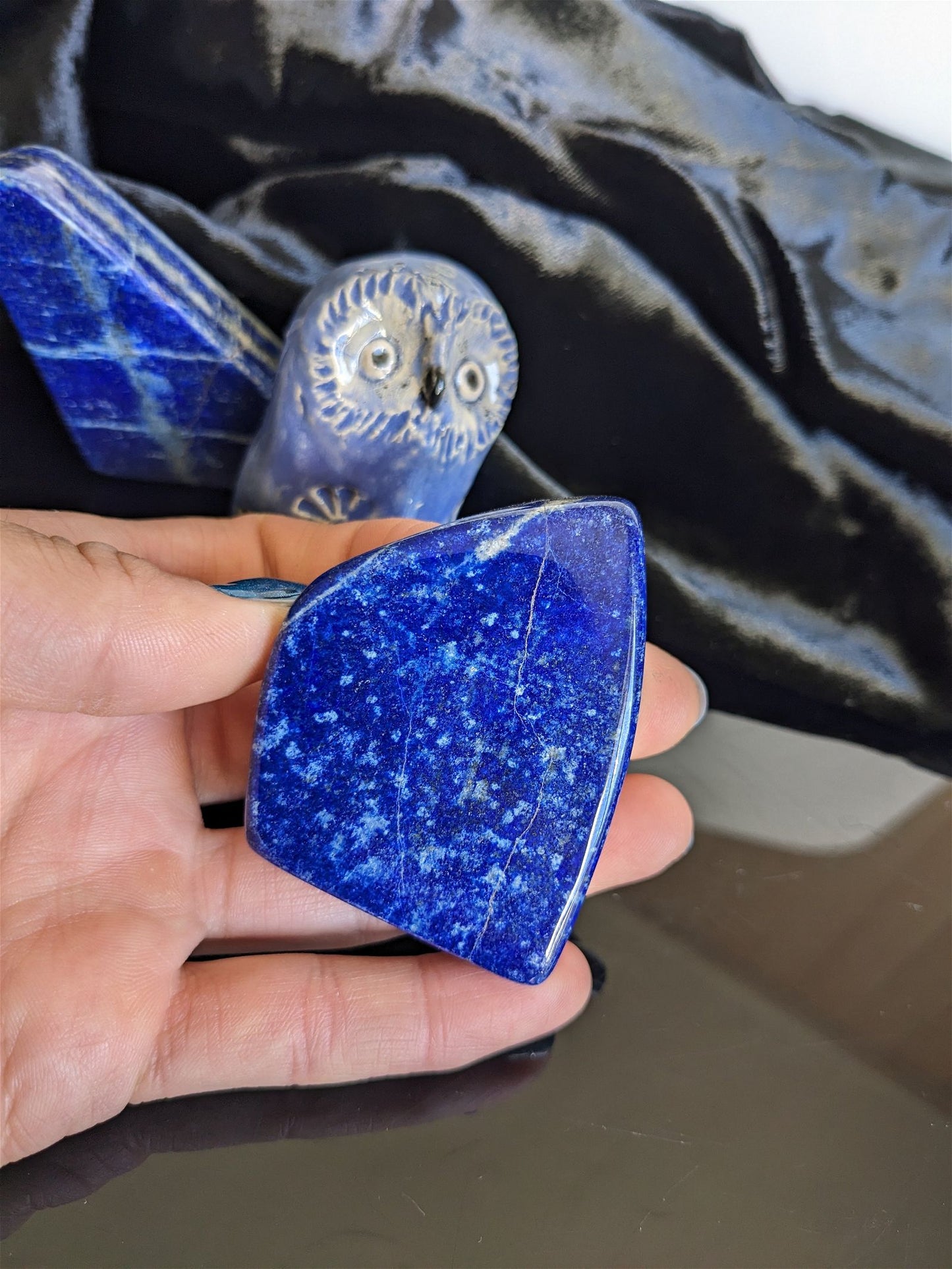 Lot poterie chouette et 2 lapis lazuli - Aurore Lune 