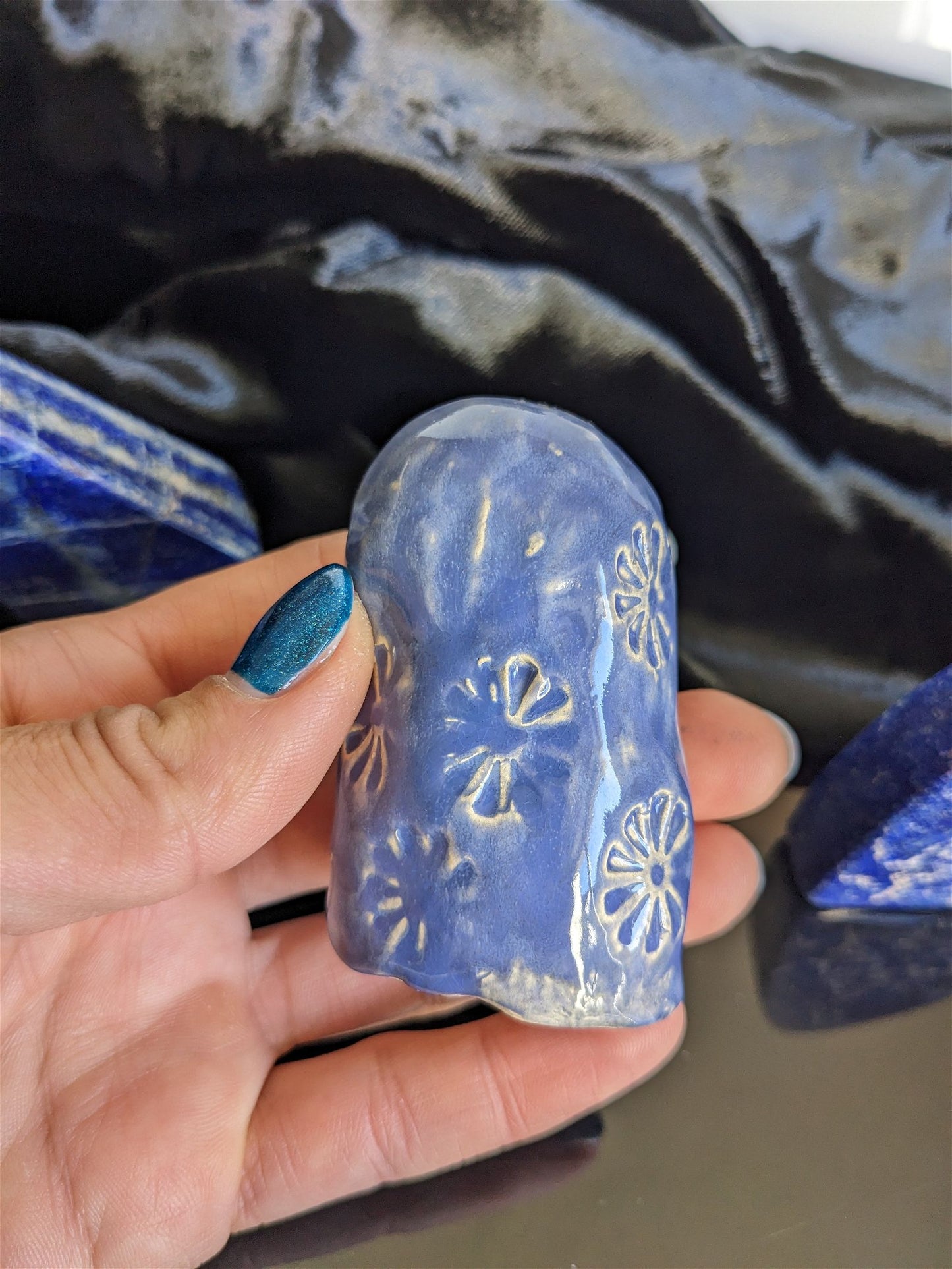 Lot poterie chouette et 2 lapis lazuli - Aurore Lune 