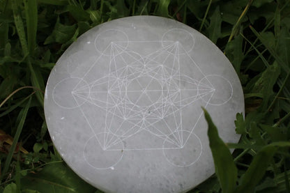 Métatron gravé sur sélénite 14 cm - Aurore Lune 