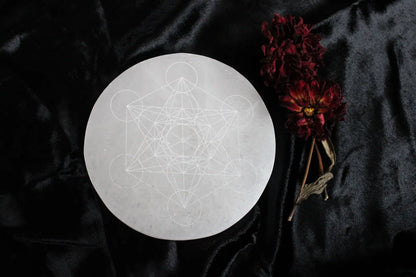 Métatron gravé sur sélénite 14 cm - Aurore Lune 