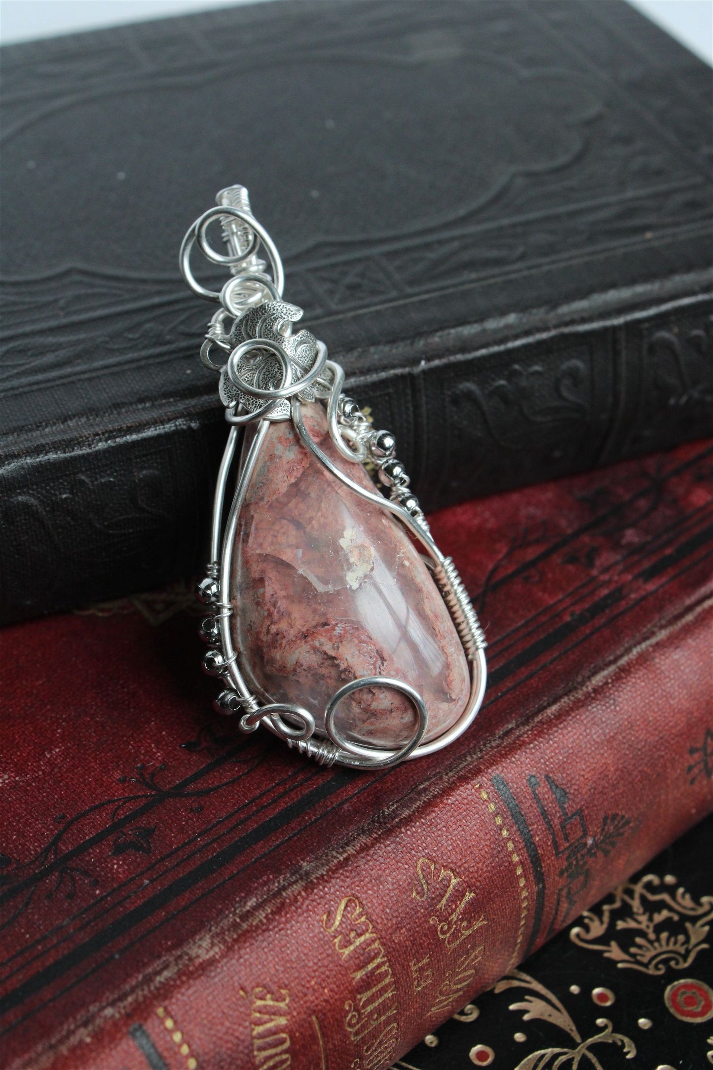 Opale cantera en collier cuivre silver filled wirewrap - Aurore Lune 