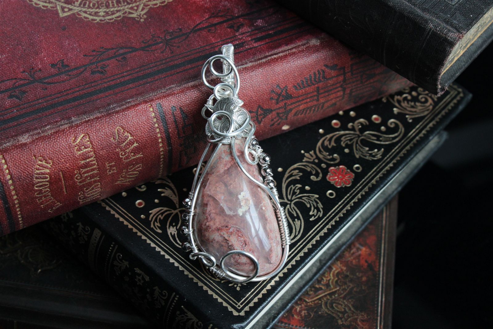 Opale cantera en collier cuivre silver filled wirewrap - Aurore Lune 