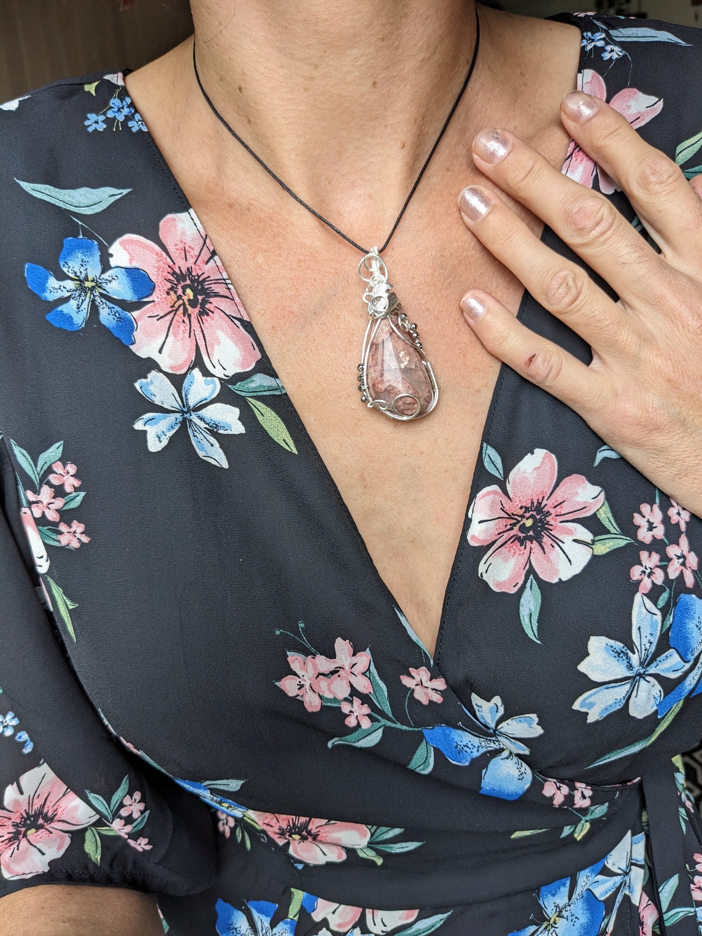 Opale cantera en collier cuivre silver filled wirewrap