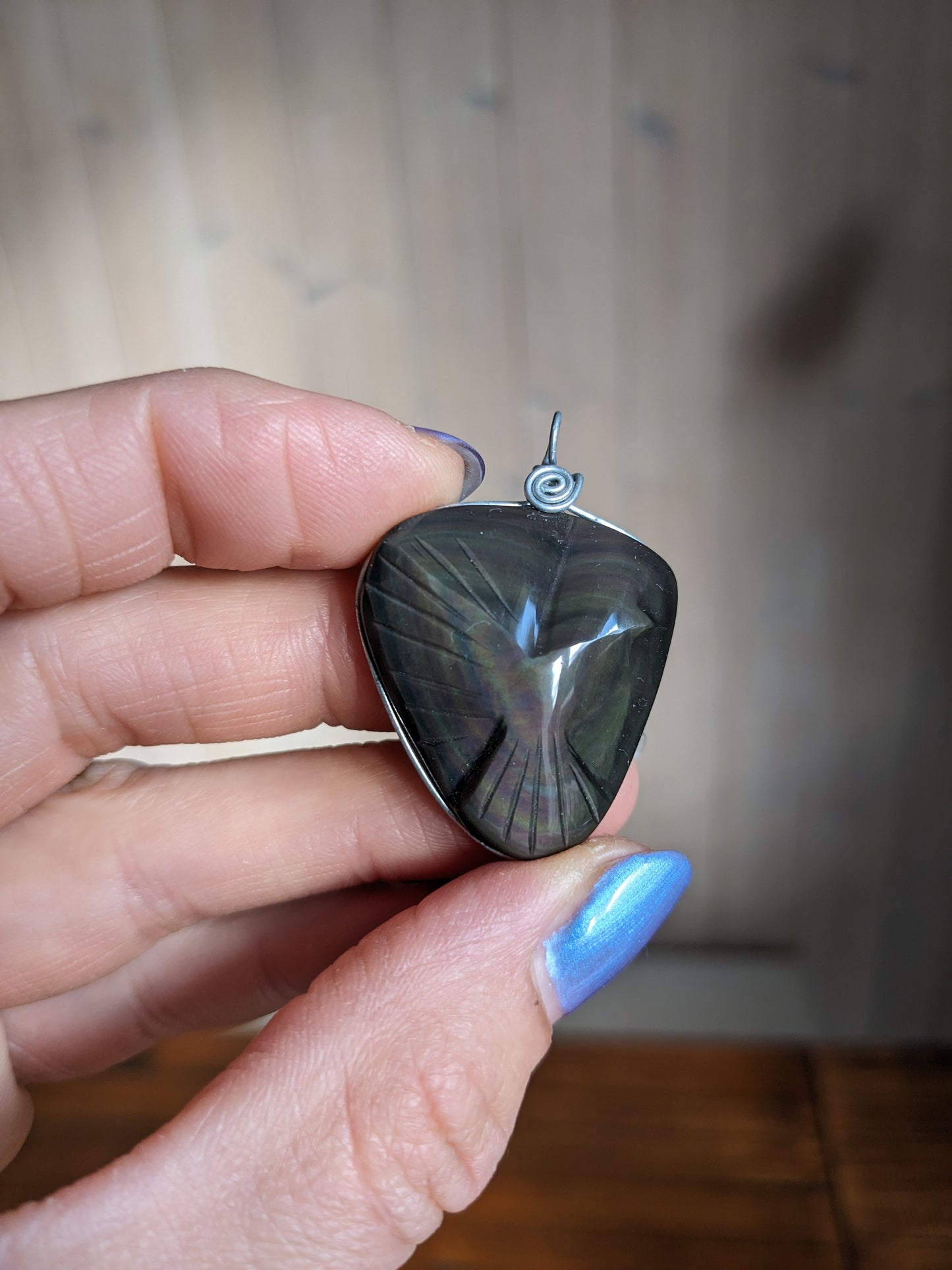 Collier colombe obsidienne oeil céleste