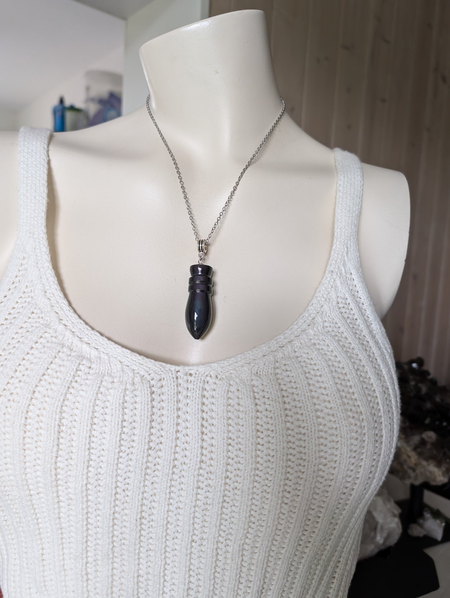 Collier pendule en obsidienne œil céleste ou arc en ciel