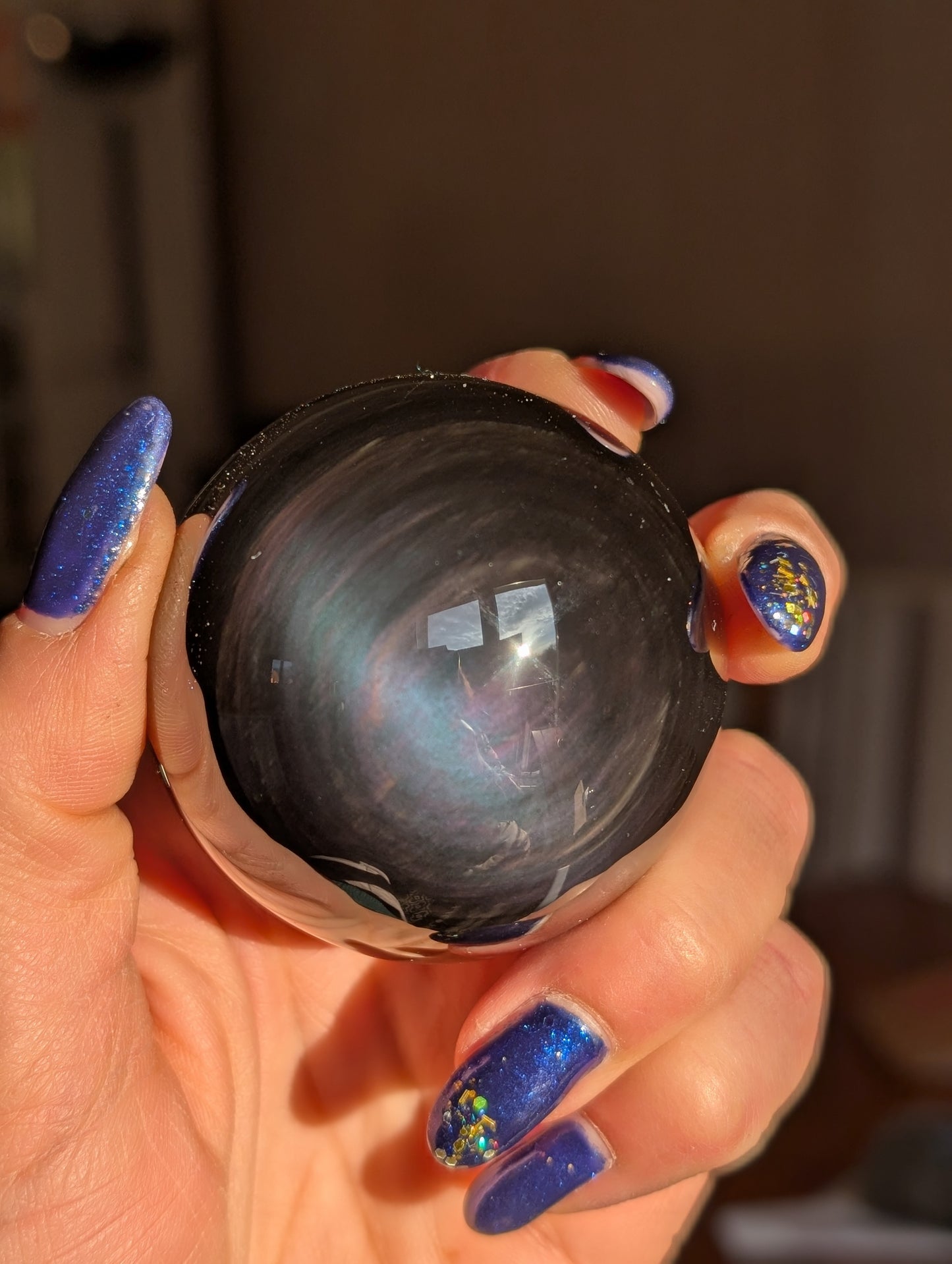 Sphère en obsidienne oeil celeste ou arc en ciel