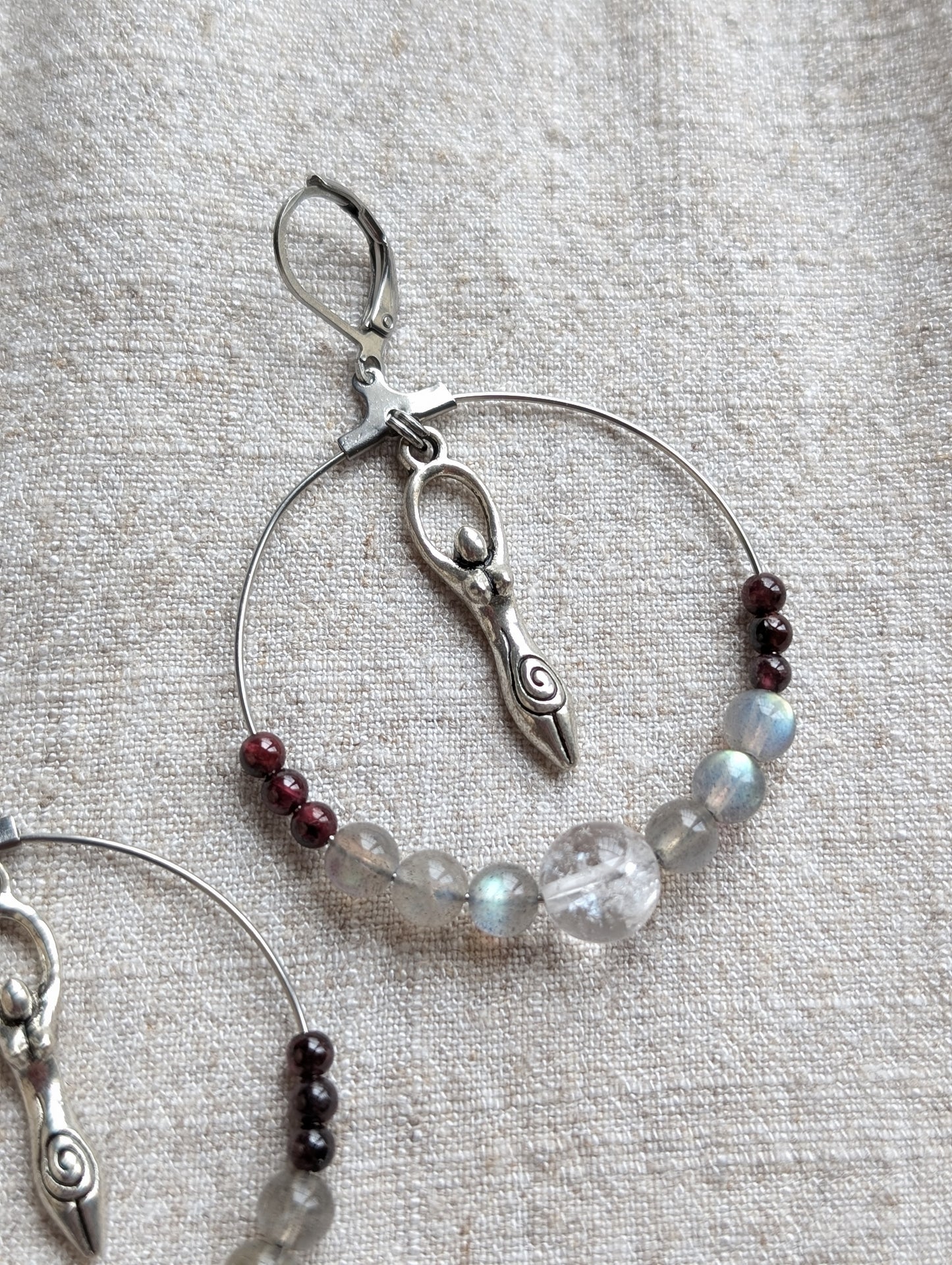 Boucles d'oreilles labradorite grenat cristal de roche