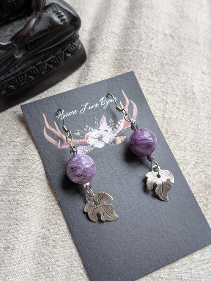 Boucles d'oreilles charoïtes de Russie - Aurore Lune