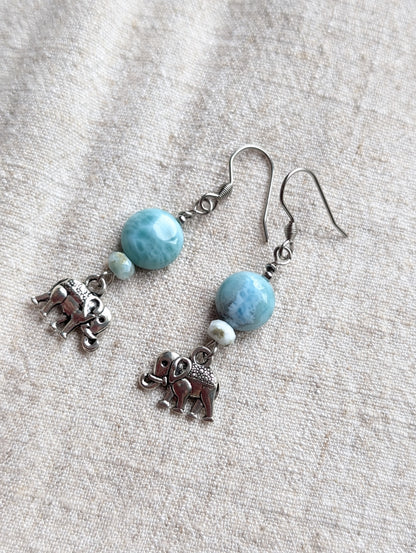 Boucles d'oreilles avec larimar - Aurore Lune