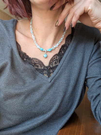 Collier en Larimar et Labradorite Blanche - Aurore Lune