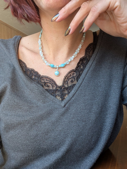 Collier en Larimar et Labradorite Blanche - Aurore Lune