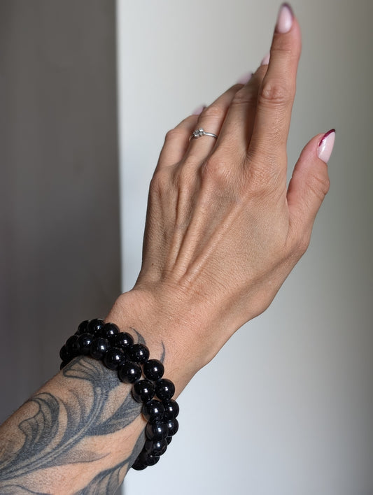 Bracelet 8 mm tourmaline noire avec 16-18 cm