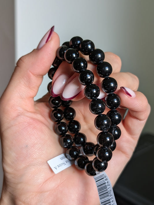 Bracelet 10 mm tourmaline noire 16-18 cm