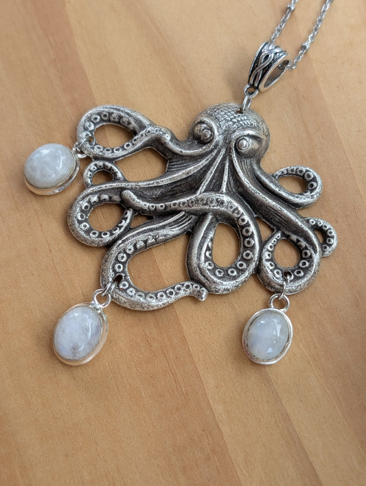 Collier labradorite blanche pierre de lune arc-en-ciel