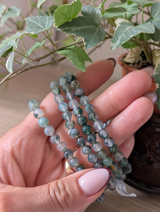 Bracelet agate mousse 6mm 16-18 cm