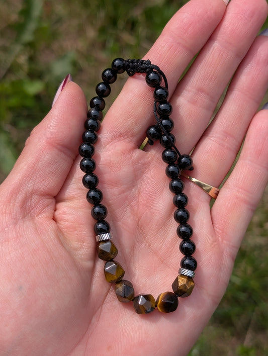 Bracelet macramé réglable onyx oeil de tigre 20 cm minimum