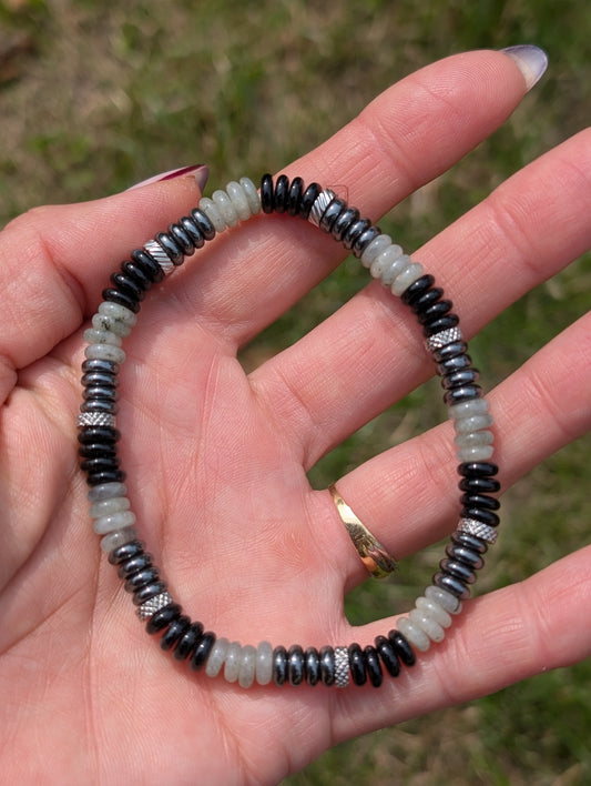 Bracelet labradorite hématite onyx 20 cm