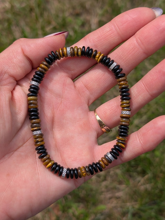 Bracelet oeil de tigre onyx inox 20 cm