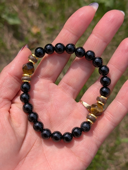 Bracelet oeil de tigre onyx bois 20 cm