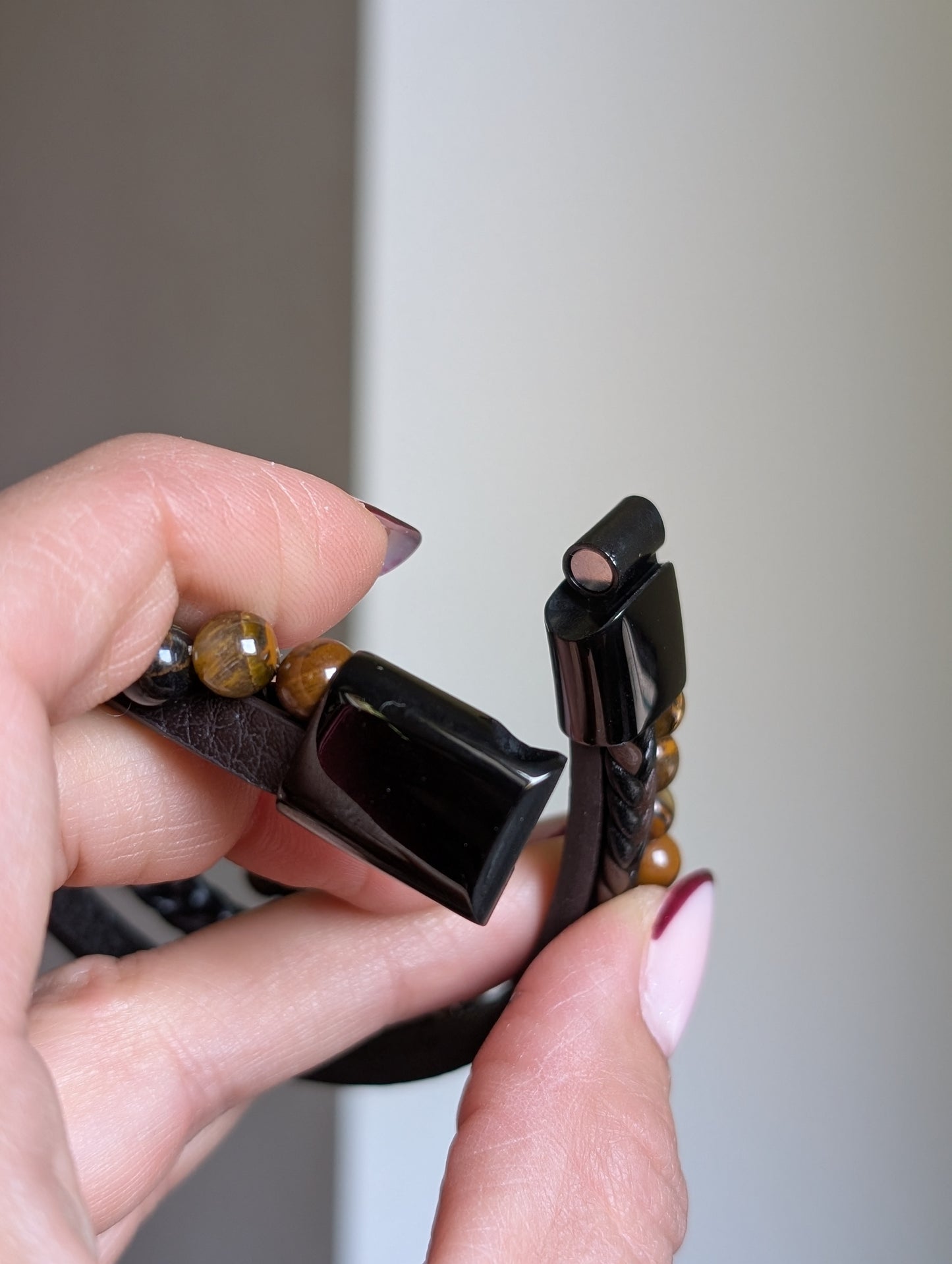 Bracelet cuir onyx hématite 18 cm