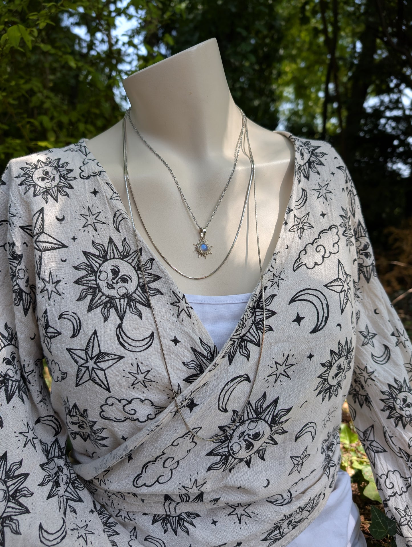 Collier double avec labradorite blanche pierre de lune arc-en-ciel