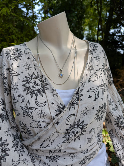 Collier double avec labradorite blanche pierre de lune arc-en-ciel
