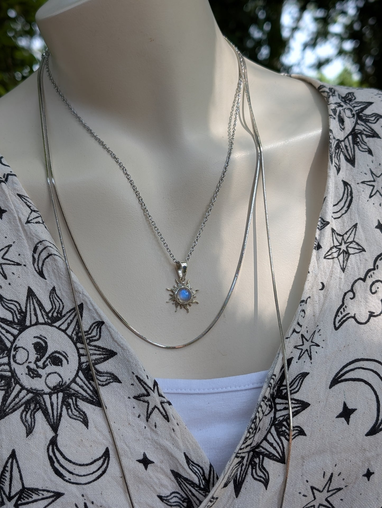 Collier double avec labradorite blanche pierre de lune arc-en-ciel