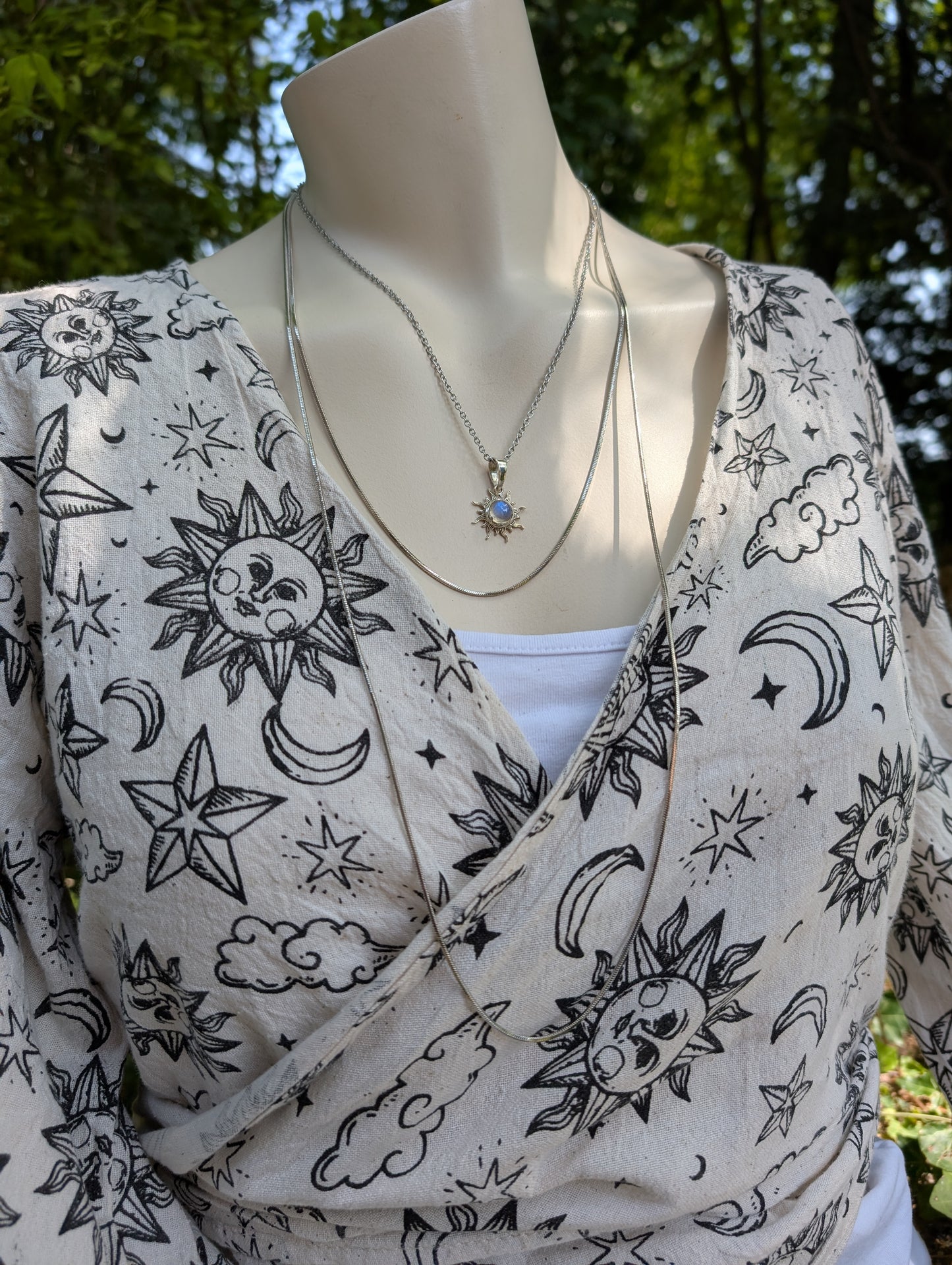 Collier double avec labradorite blanche pierre de lune arc-en-ciel