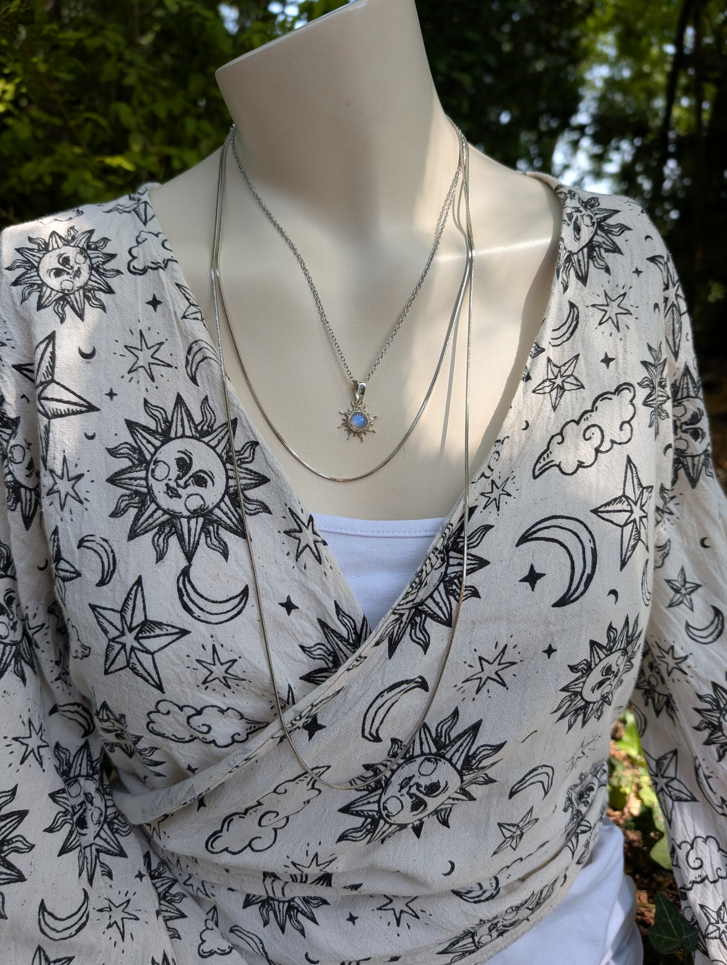 Collier double avec labradorite blanche pierre de lune arc-en-ciel