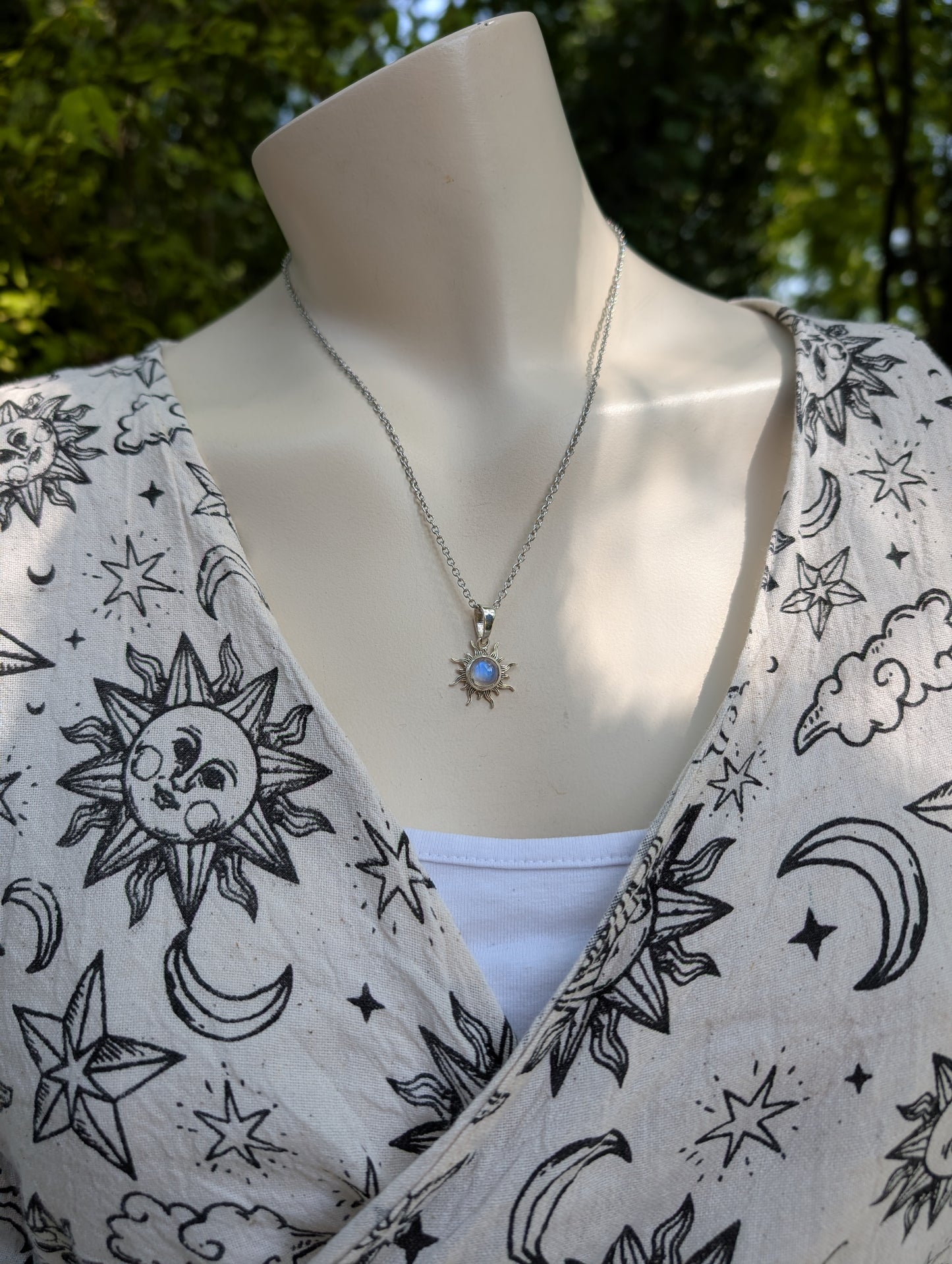 Collier double avec labradorite blanche pierre de lune arc-en-ciel