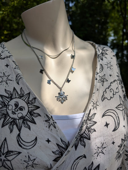 Collier double avec labradorite blanche pierre de lune arc-en-ciel
