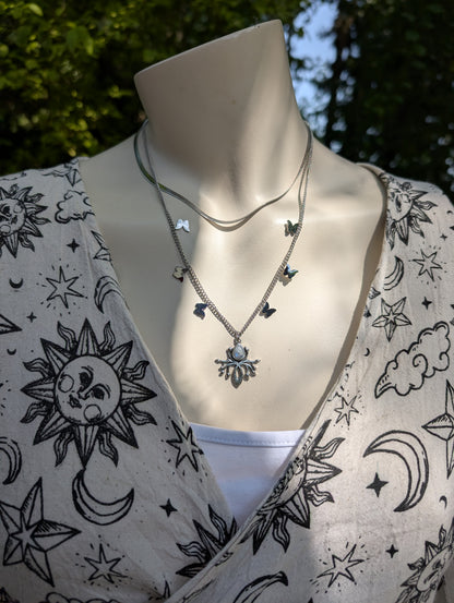 Collier double avec labradorite blanche pierre de lune arc-en-ciel