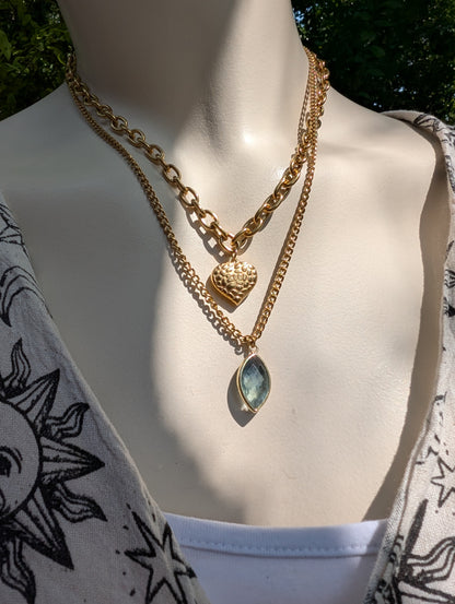 Collier double doré en fluorite