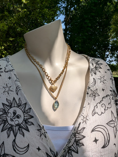 Collier double doré en fluorite