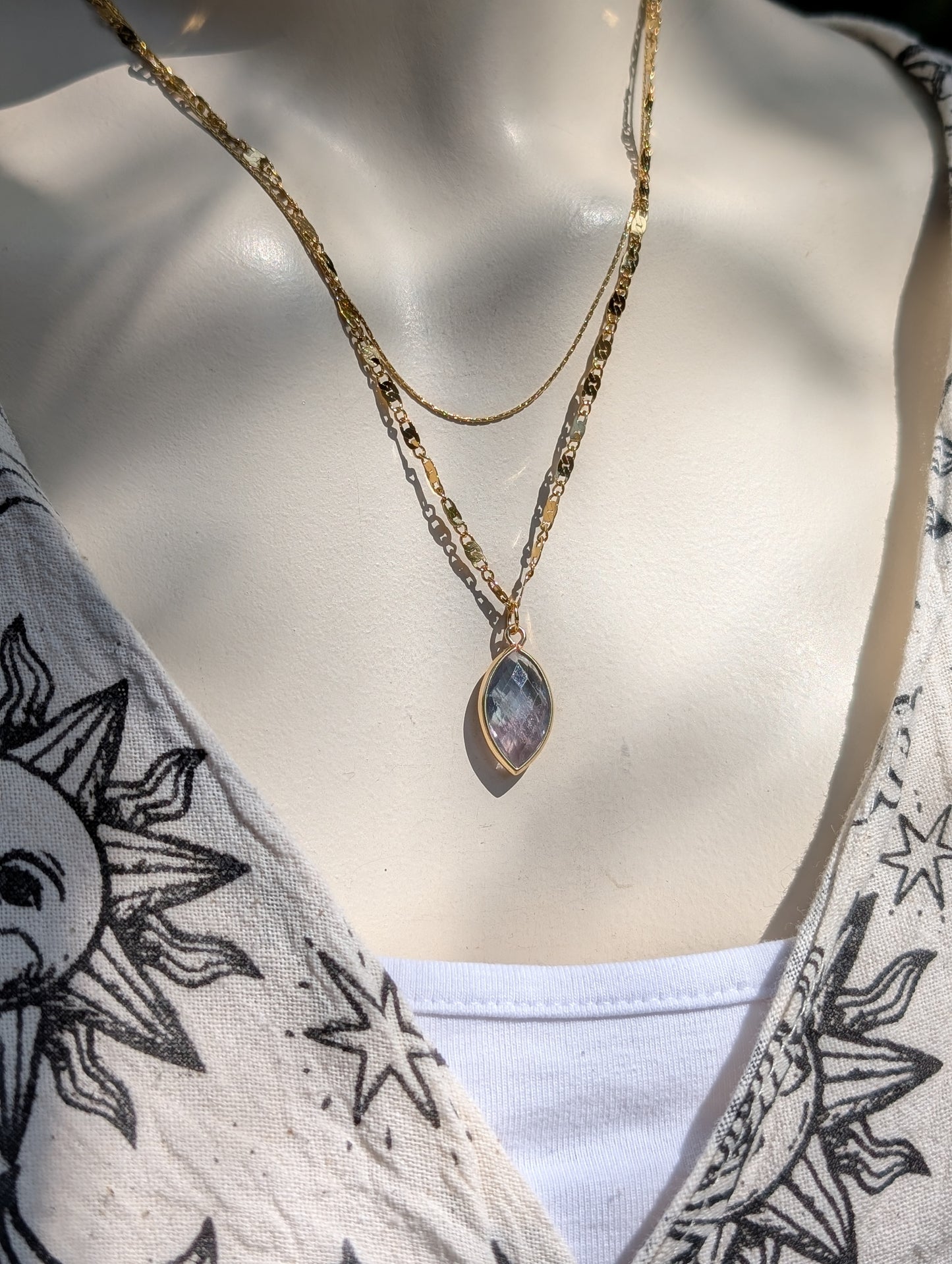 Collier double doré en fluorite