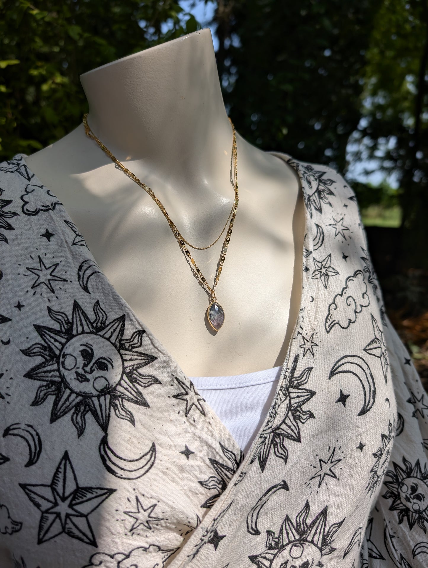 Collier double doré en fluorite