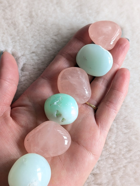 Lot Douceur chrysoprase et calcédoine rose