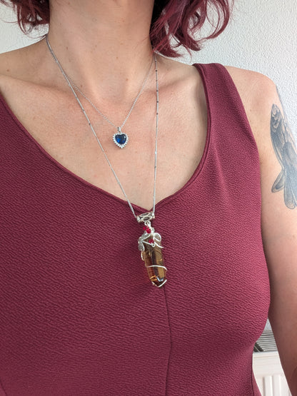 Collier wirewrap pointe de citrine avec fantôme authentique