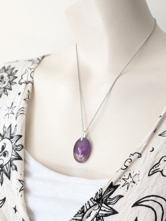 Collier avec amétrine et chaine acier inoxydable