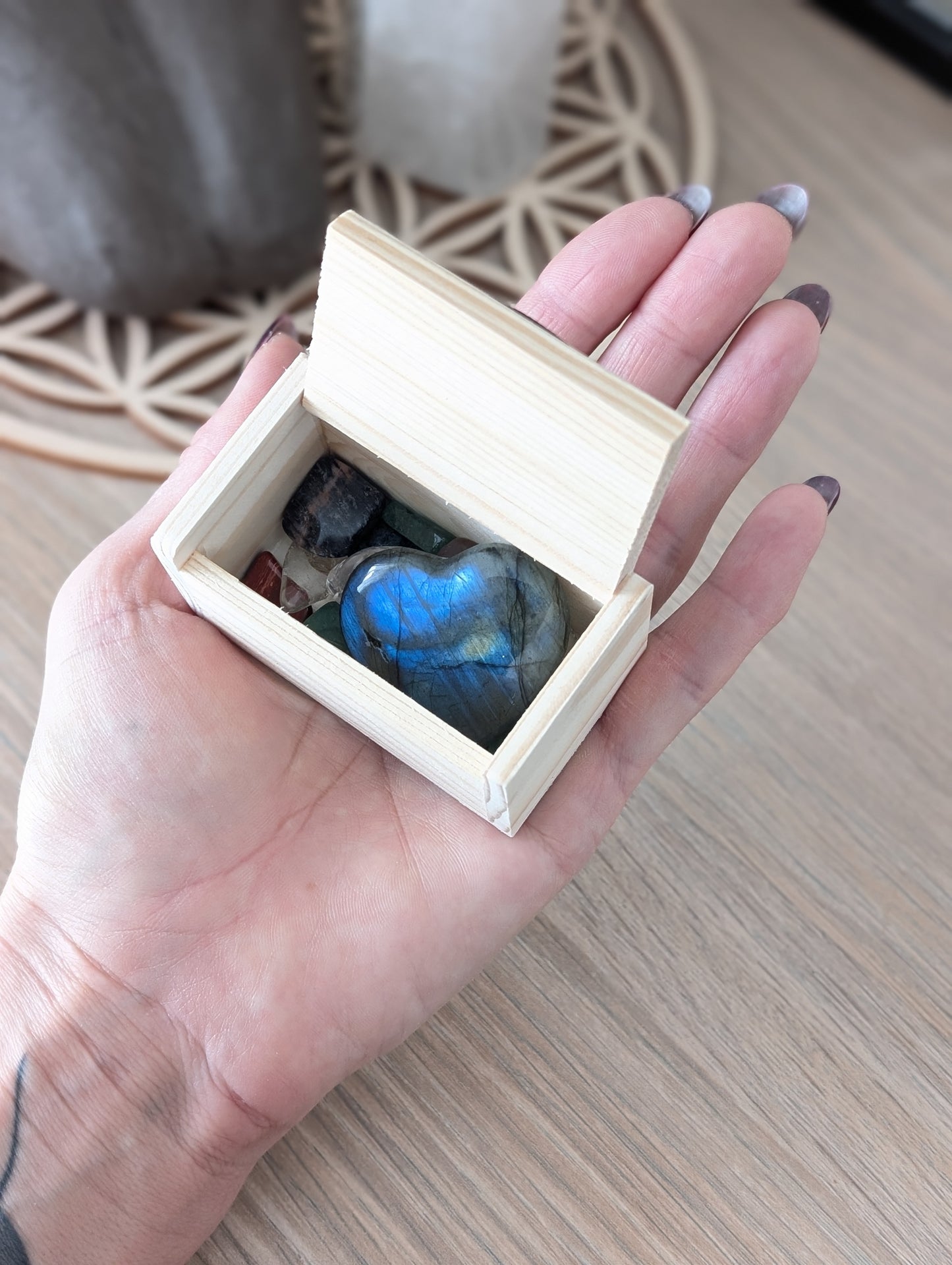 Idée cadeau box labradorite bracelet et coeur