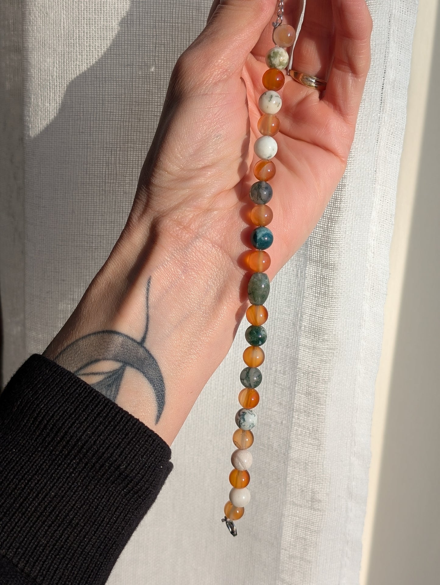 Bracelet réglable 17 à 25 cm cornaline agate mousse agate arbre