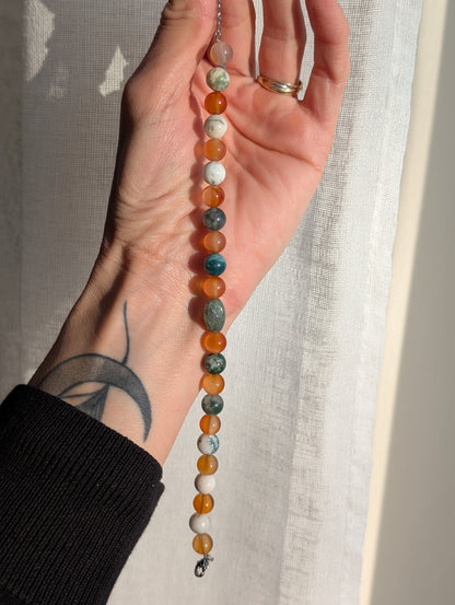 Bracelet réglable 17 à 25 cm cornaline agate mousse agate arbre