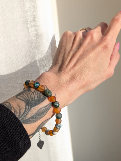 Bracelet réglable 17 à 25 cm cornaline agate mousse agate arbre