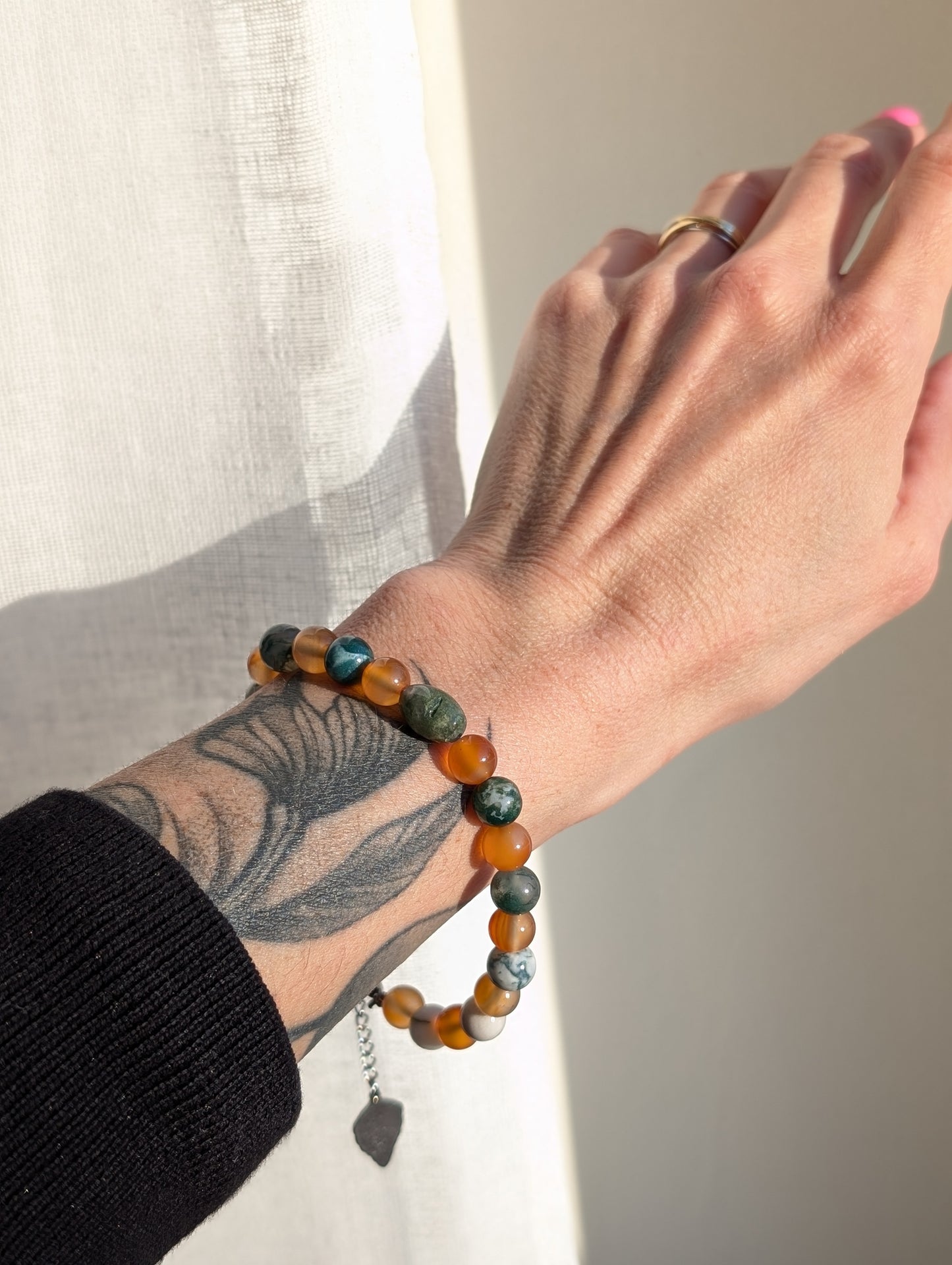 Bracelet réglable 17 à 25 cm cornaline agate mousse agate arbre