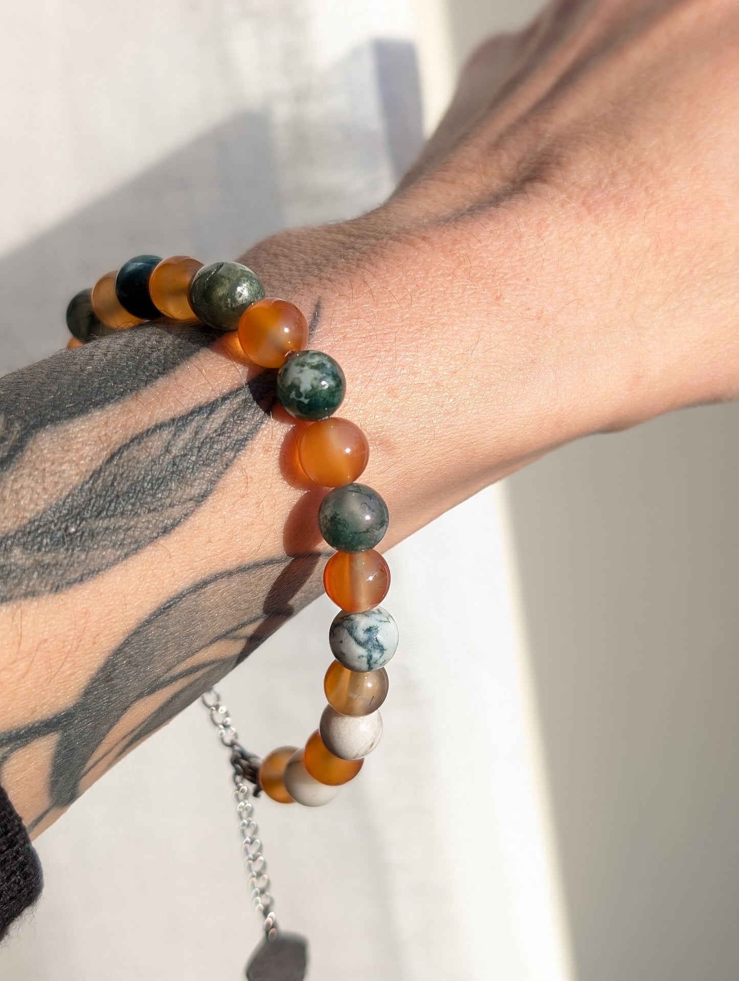 Bracelet réglable 17 à 25 cm cornaline agate mousse agate arbre